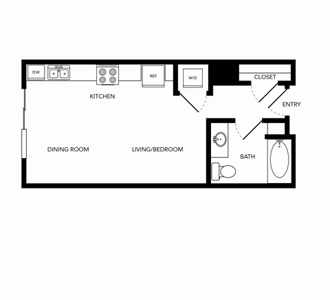Floor plan for studio, 1 bath, 436 sqft
